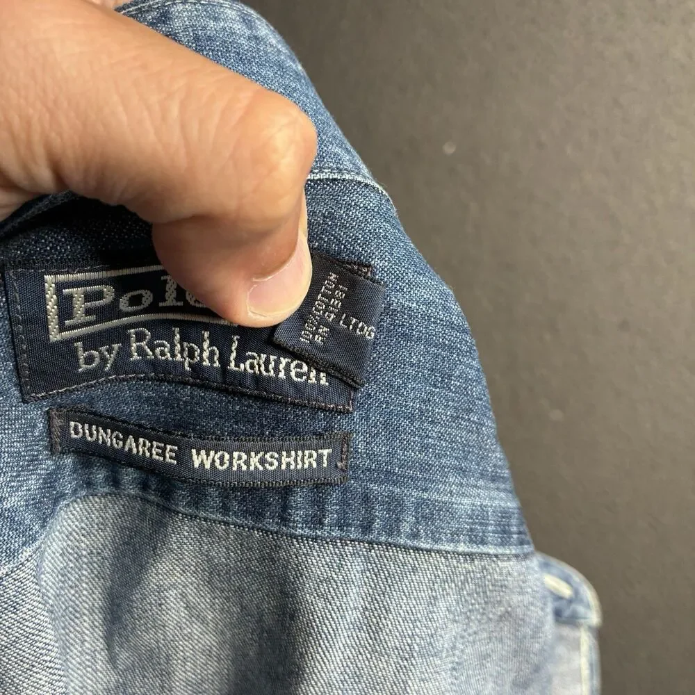 Vtg Polo Ralph Lauren Vintage Dungaree Work Shirt XL 52” RRL Style Indigo Denim